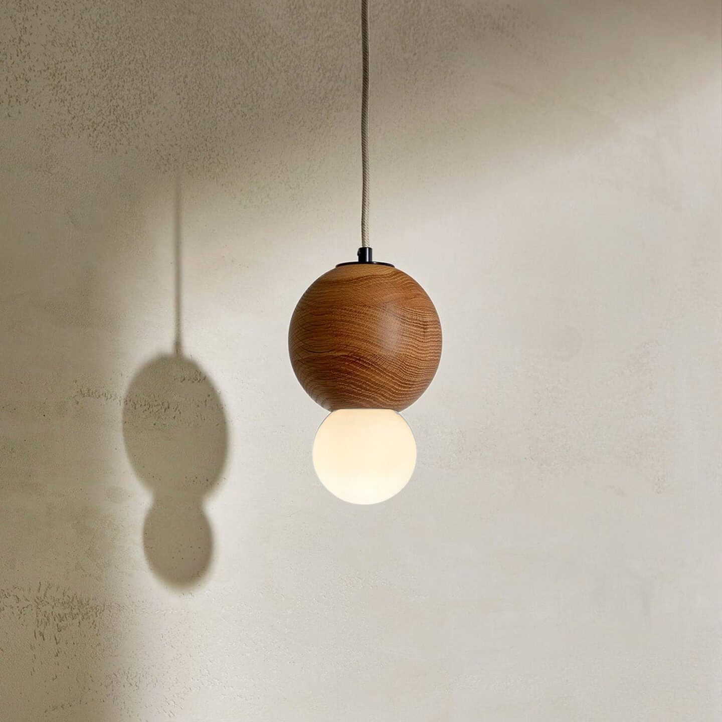 Bright Beads Sphere Pendant in Oak & Brushed Black with Fabric Flex
